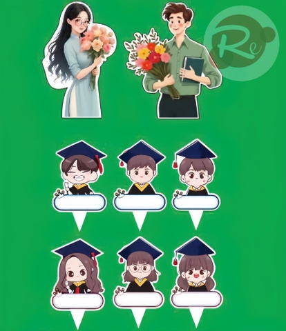 Set 60 tag thẻ tốt nghiệp và 2 thầy cô