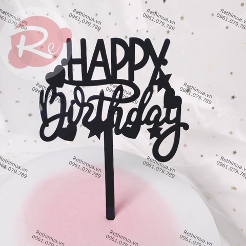 Thẻ meka - Happy Birthday tim sao - Đen (gói 10 chiếc)