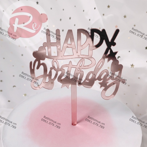 Thẻ meka - Happy Birthday tim sao - Hồng (gói 10 chiếc)
