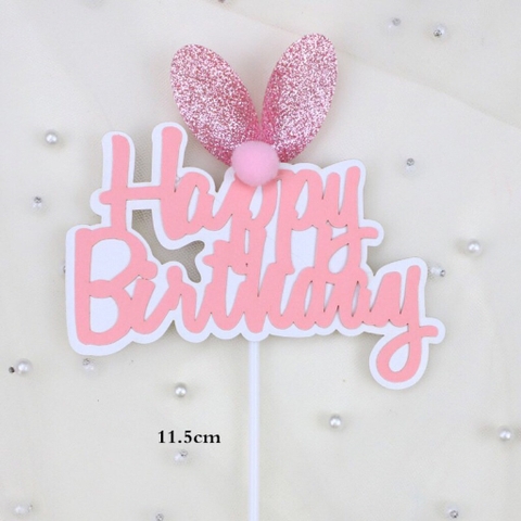 Topper HPBD tai thỏ - Hồng