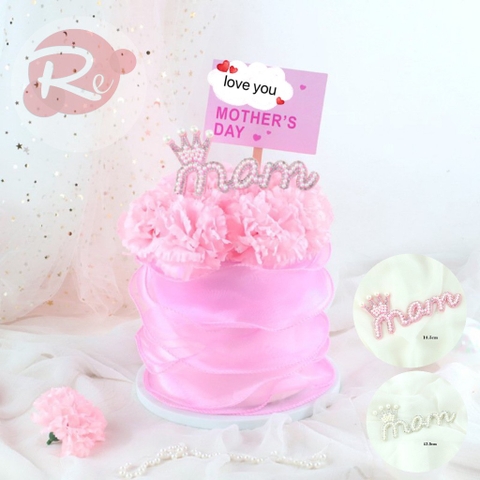 Que cắm chữ MOM - Đội vương miện - Hồng