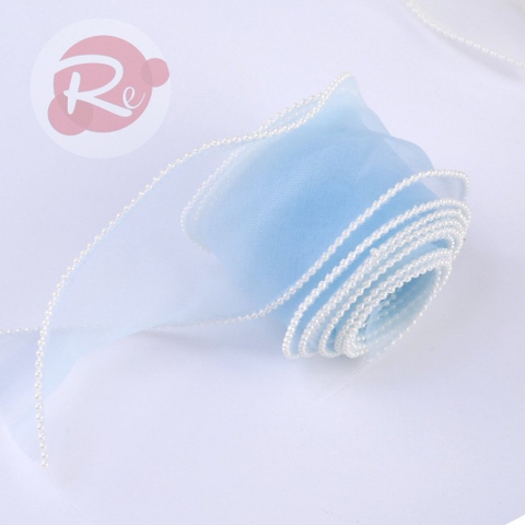 Ruybang voan ngọc trai - Xanh dương (6cm - 2m)