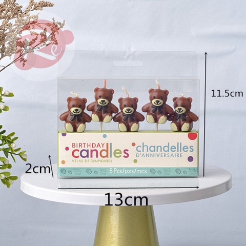 Hộp 5 nến gấu - Gấu nơ nâu