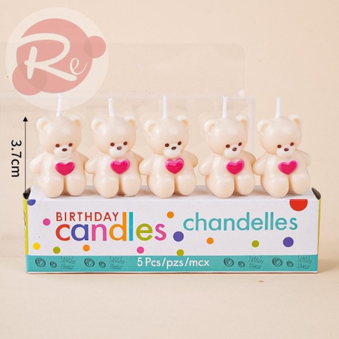 Hộp 5 nến gấu - Gấu tim trắng