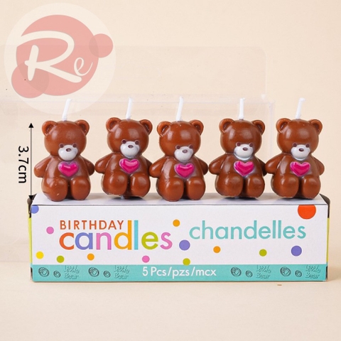 Hộp 5 nến gấu - Gấu tim nâu