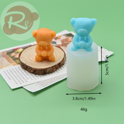 Khuôn Silicon - Gấu 3D cầm hoa