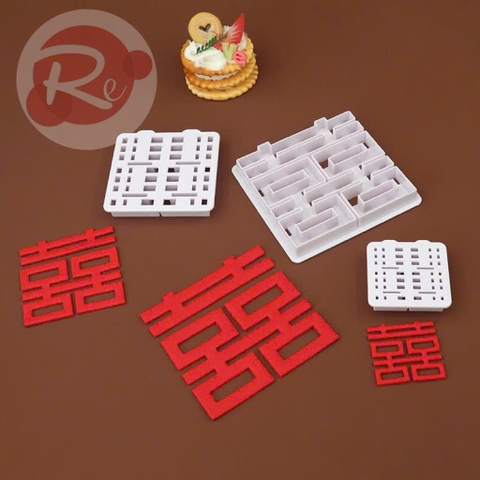 Khuôn ấn Fondant - Bộ 3 chữ hỷ vuông
