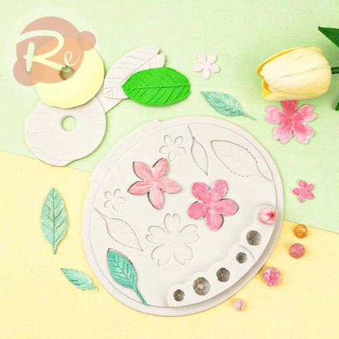 Khuôn Silicon - Bộ 2 cánh hoa và lá