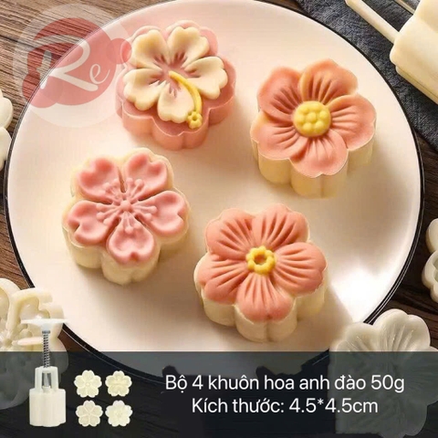 {50GRAM} Khuôn ấn bánh trung thu - Bộ 4 hoa anh đào