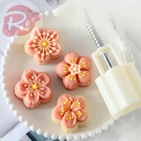 {50GRAM} Khuôn ấn bánh trung thu - Bộ 4 hoa mai