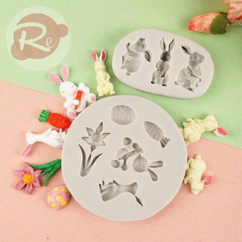 Khuôn Silicon - Bộ 2 thỏ và cà rốt