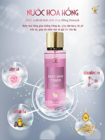Nước hoa hồng Sexy Skin Toner giúp giữ ẩm và cân bằng độ pH cho da
