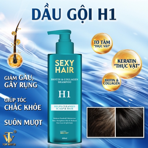 Dầu gội dưỡng tóc suôn mượt, giảm gãy rụng, giúp tóc chắc khỏe Sexy Hair Biotin & Collagen Shampoo H1