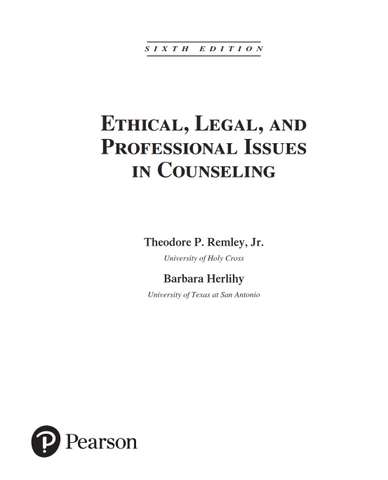 Ethical, Legal, and Professional Issues in Counseling 6th Edition