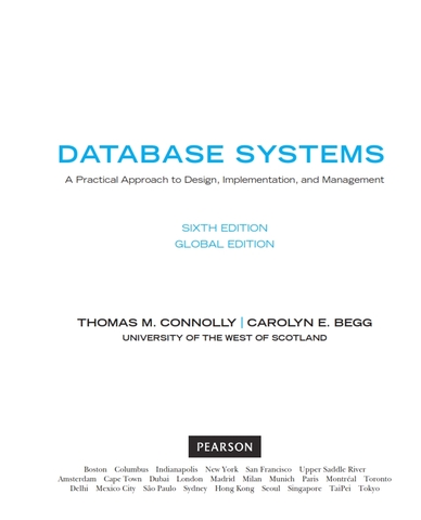 Database Systems A Practical Approach to Design, Implementation, and Management 6th Edition