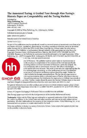 The Annotated Turing: A Guided Tour Through Alan Turing's Historic Paper on Computability and the Turing Machine - HHShop68