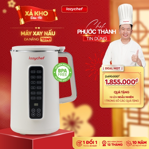 [ PHIÊN BẢN MÀU KEM MỚI NHẤT] MÁY XAY NẤU ĐA NĂNG 12IN1 LAZYCHEF PREMIUM