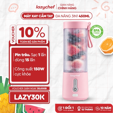 [PHIÊN BẢN MÀU HỒNG MỚI NHẤT] MÁY XAY TÍCH ĐIỆN ĐA NĂNG 3IN1 LAZYCHEF 450ML