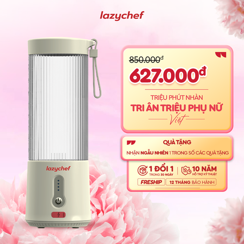 [PHIÊN BẢN MÀU KEM MỚI NHẤT] MÁY XAY TÍCH ĐIỆN ĐA NĂNG 3IN1 LAZYCHEF 450ML