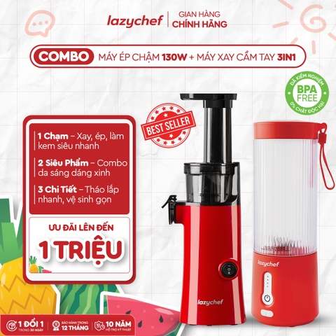 COMBO MÁY ÉP CHẬM MINI 3S 130W LAZYCHEF + MÁY XAY CẦM TAY ĐA NĂNG 3IN1 LAZYCHEF