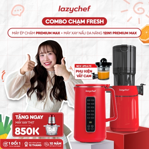 [Tặng ngay máy xay thịt 850k] COMBO MÁY XAY NẤU ĐA NĂNG 12IN1 PREMIUM MAX LAZYCHEF + MÁY ÉP CHẬM NGUYÊN QUẢ 3S PREMIUM MAX LAZYCHEF
