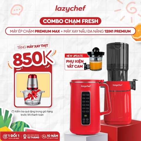 [Chạm Fresh] Máy ép chậm Premium Max + Máy làm sữa hạt 12in1 Premium Max + tặng máy xay thịt 850k