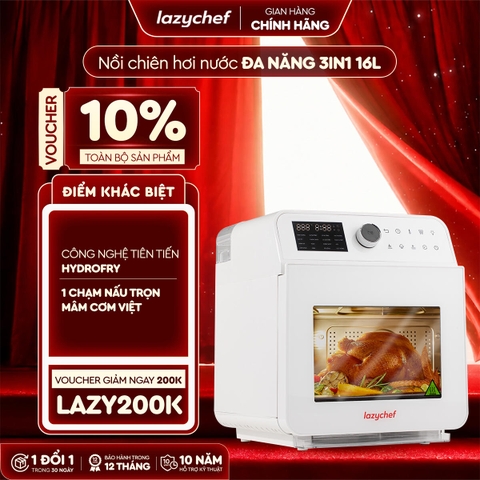 |HOT| Nồi Chiên Không Dầu Hơi Nước LazyChef 16L, Lò Nướng Đa Năng Cao Cấp 8in1, Dây Mayso Ẩn Dễ Vệ Sinh, Bảo Hành Chính Hãng 24 Tháng