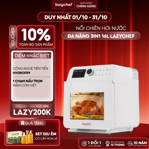 |HOT| Nồi Chiên Không Dầu Hơi Nước LazyChef 16L, Lò Nướng Đa Năng Cao Cấp 8in1, Dây Mayso Ẩn Dễ Vệ Sinh, Bảo Hành Chính Hãng 24 Tháng