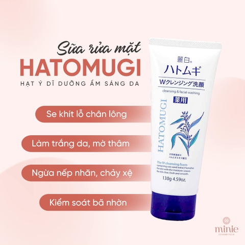 Sữa Rửa Mặt Tẩy Trang Hatomugi Dưỡng Sáng Da Reihaku Hatomugi W Cleansing Foam 130g