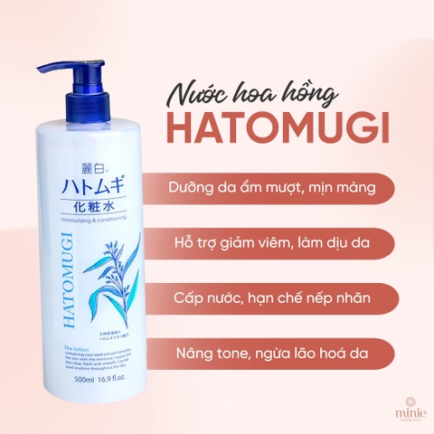 Nước Hoa Hồng Cân Bằng, Dưỡng Ẩm Hatomugi Moisturizing & Conditioning The Lotion 500ml ( Tặng Kèm Bông Tẩy Trang )