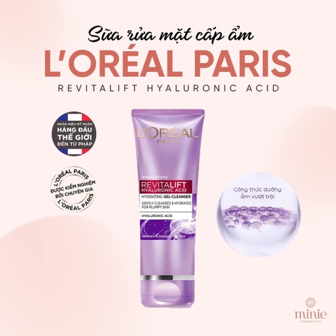 Sữa Rửa Mặt L'Oreal Paris Cấp Ẩm Và Căng Mịn Da 100ml Revitalift Hyaluronic Acid Hydrating Gel-Cleanser