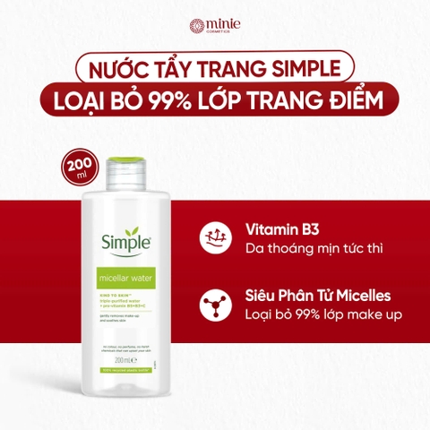 Nước Tẩy Trang Simple Làm Sạch Trang Điểm Kind To Skin Micellar Cleansing Water