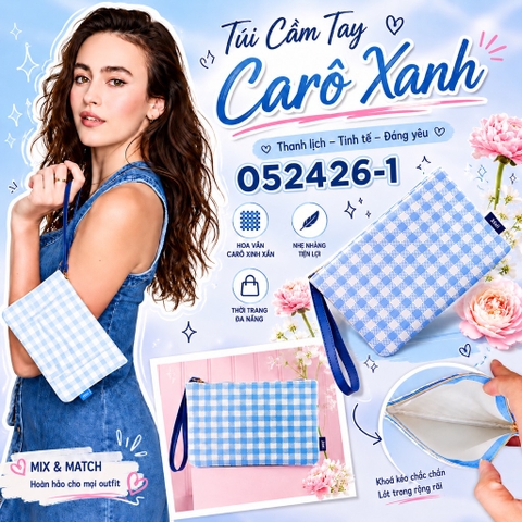 Túi Ipsy carô xanh.