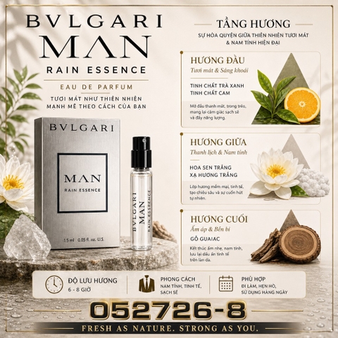 Vial nước hoa  BVLGARI MAN RAIN ESSENCE EAU DE PARFUM 1.5ml