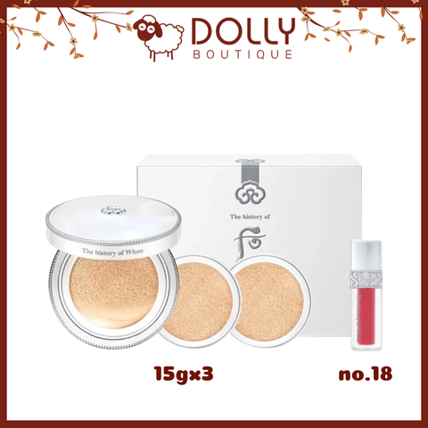 Set Phấn Nước Dưỡng Trắng WHOO Seol Radiant White Tone Up Sun Cushion Special Set (13gx3 + 1 son)