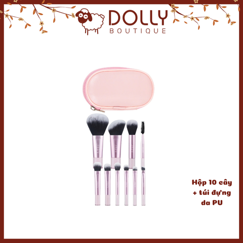 Set 10 Cọ Trang Điểm Jary Makeup Brush - Túi Đựng Da Pu ( Màu Hồng)