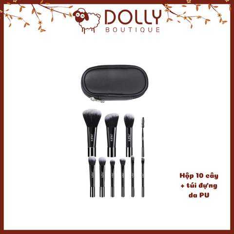 Set 10 Cọ Trang Điểm Jary Makeup Brush - Túi Đựng Da Pu ( Màu Đen)