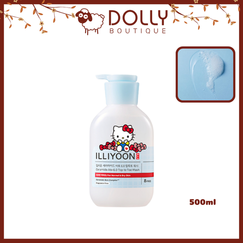 Sữa Tắm Cho Da Nhạy Cảm Và Da Em Bé Illiyoon x Hello Kitty Ceramide Ato 6.0 Top To Toe Wash 500ml