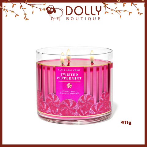 Nến Thơm 3 Bấc Bath & Body Works Twisted Peppermint 3-Wick Candle 411g