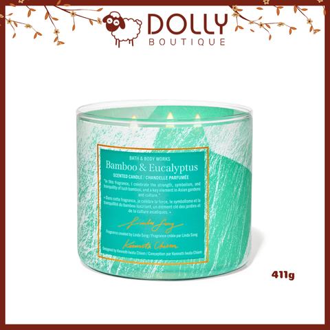 Nến Thơm 3 Bấc BBW Bamboo & Eucalyptus 3-Wick Candle 411g
