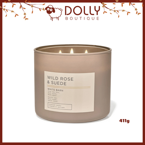 Nến Thơm 3 Bấc Bath & Body Works Wild Rose & Suede 3-Wick Candle 411g