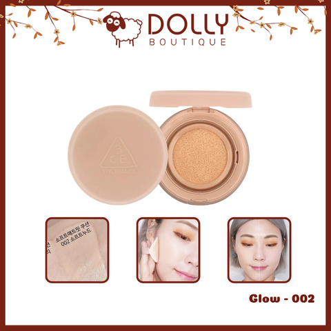 Phấn Nước 3CE Glow Cushion SPF50+ PA+++ 15gx2 #002 Soft Nude ( Da Thường)