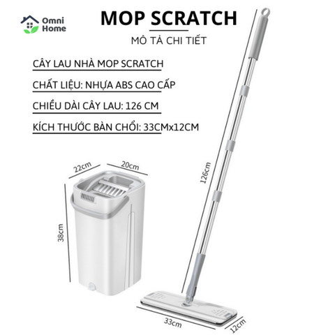 Cây Lau Nhà Tự Vắt Thông Minh MOPScratch, Bộ Lau Nhà 360 Độ Cao Cấp