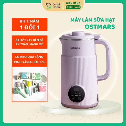 Máy Làm Sữa Hạt Mini Đa Năng OSTMARS, 7 Chế Độ Nấu, Màn Hình Thông Minh Công Suất 600W, 800ml