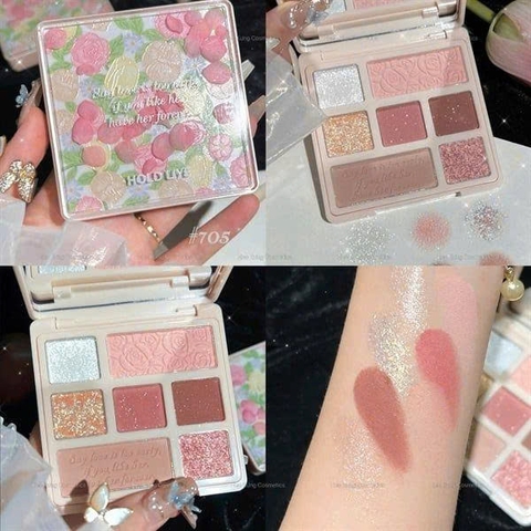 BẢNG PHẤN MẮT 6 Ô HOLD LIVE EYESHADOW PALETTE #705 - TÔNG HỒNG ĐÀO NGỌT NGÀO, NHŨ LẤP LÁNH