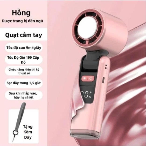 Quạt Cầm Tay Mini Sò Lạnh Cao Cấp, Pin Khủng 6000mAh, 199 Tốc Độ Gió, Màn Hình LED, Gập 90 Độ Để Bàn
