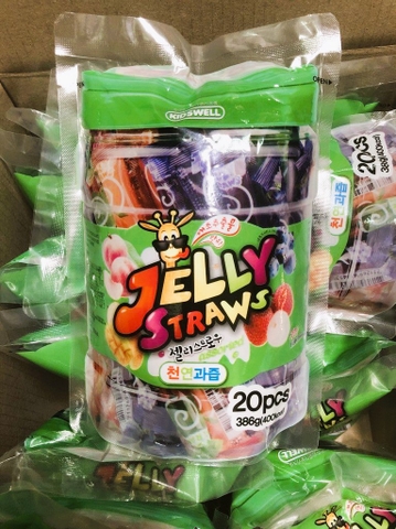 THẠCH QUE TRÁI CÂY HÀN QUỐC KIDSWELL JELLY STRAWS 386G (TÚI 20 CÂY)