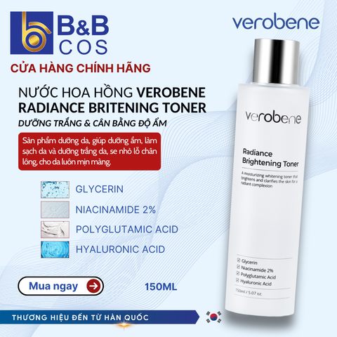 TONER DƯỠNG TRẮNG, ỨC CHẾ SẮC TỐ NÁM VEROBENE RADIANCE BRIGHT TONER 150ML