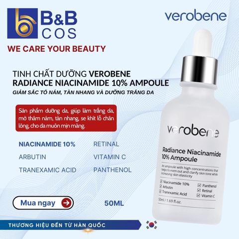 AMPOULE DƯỠNG TRẮNG, ỨC CHẾ SẮC TỐ NÁM VEROBENE RADIANCE NIACINAMIDE 10% AMPOULE 50ml