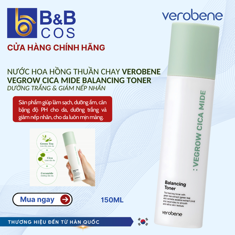 NƯỚC HOA HỒNG THUẦN CHAY VEROBENE BALANCING TONER 150ml DƯỠNG TRẮNG CẢI THIỆN NẾP NHĂN